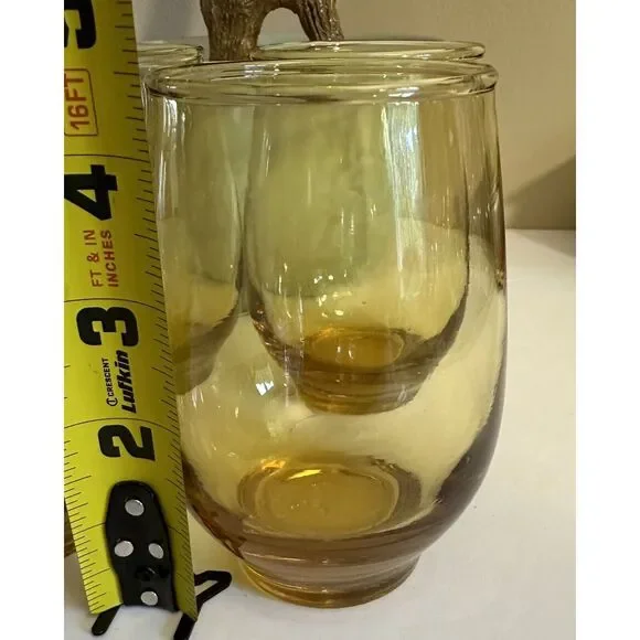 Vintage Set of 4 Libbey Tempo Amber Roly Poly Drink Juice Glasses Mid Century - Picture 5 of 6